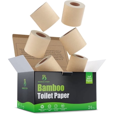 Bamboo Story Premium 3-Ply Bamboo Toilet Paper Unbleached – 24 Jumbo Rolls 300 Sheets per Roll