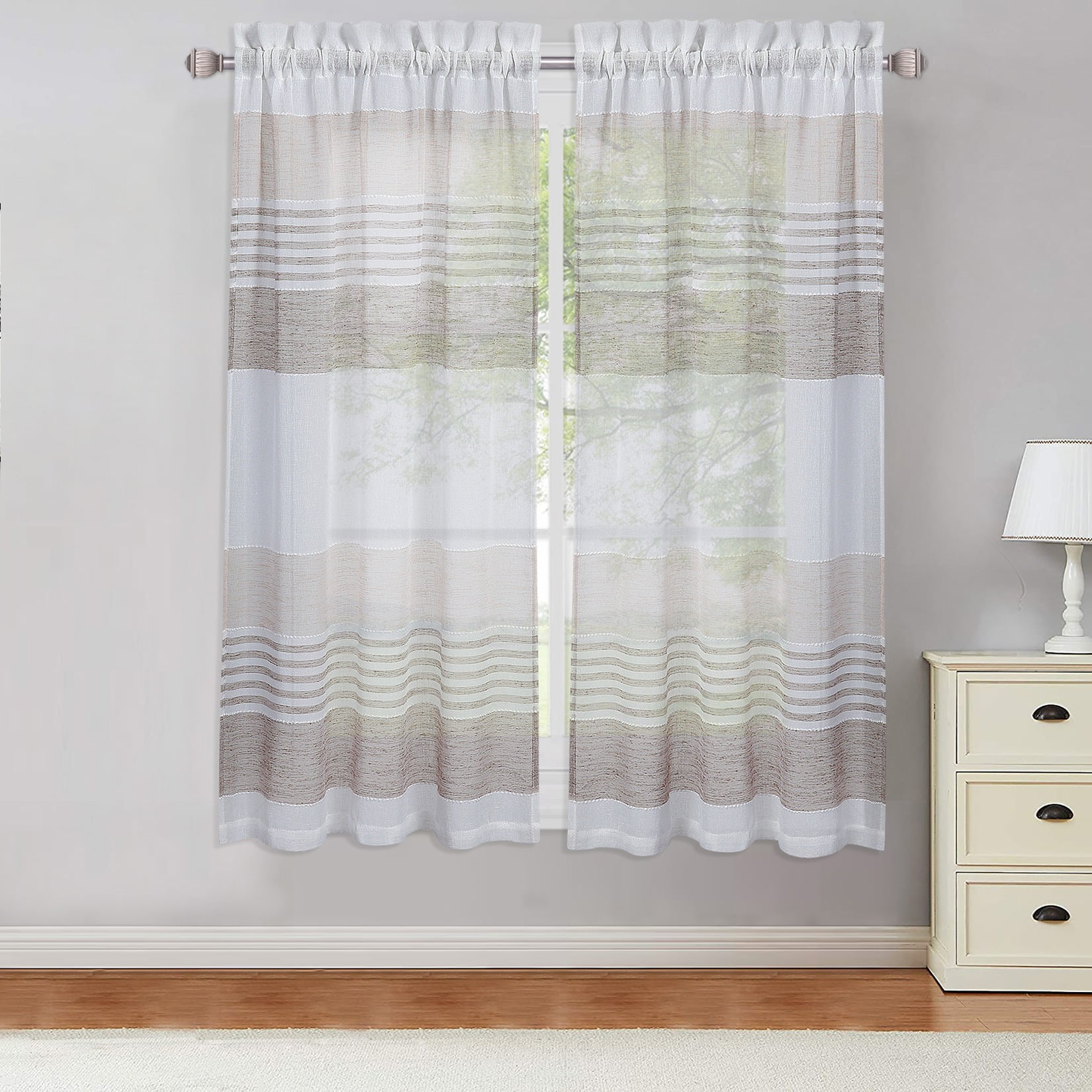 Sheer Window Curtains, Splicing Striped Design Bathroom Window Curtain ...