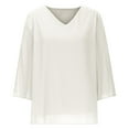 thumbnail image 7 of Viluyesy V-Neck T-Shirt for Womens 3/4 Sleeves Shirt Tops Relaxed Loose Blouse White Size XL, 7 of 7