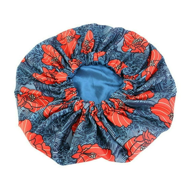 Bonnet Cap Floral Print African Style Satin Polyester Comfortable Hair Care Hat for Daily Wear