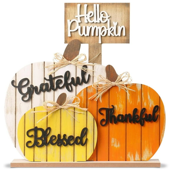 Thanksgiving Wooden Pumpkin Decor Party Supplies Table Decorations Rustic Tabletop Pumpkin Sign for Autumn Harvest Farmhouse Party