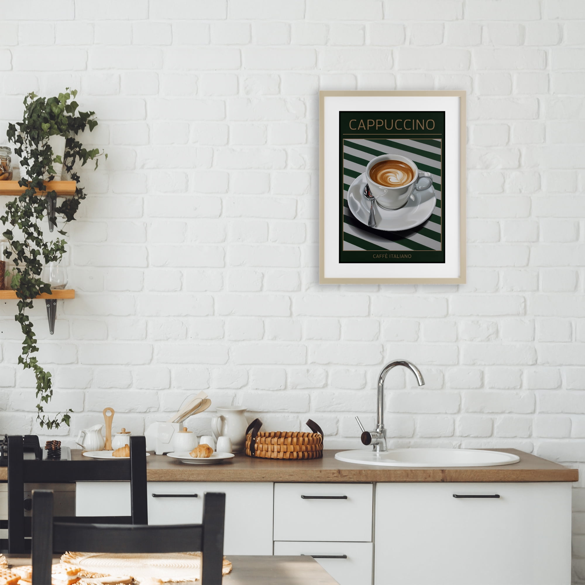 Stupell Industries Cappuccino Coffee over Stripes Birch Framed Print Under Glass, design by Andreas Magnusson