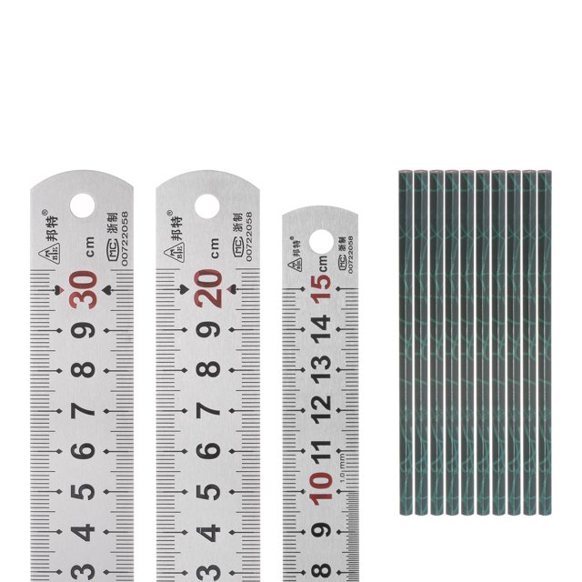 Inoxidable Acero Regla 15cm/6",20 cm/8" y 30 cm/12" Recto Borde Medición Herramientas con Hexagonal HB Lápiz