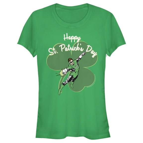 Junior's Green Lantern Happy St. Patrick's Day  Graphic Tee Kelly Green Small