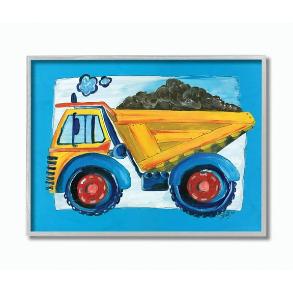 The Kids Room by Stupell The Kids Room by Stupell Yellow Dump Truck with Blue Border Framed Wall Art by Bealook Kids