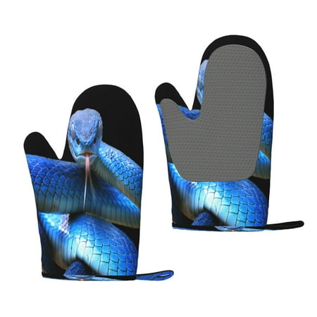 

Junzan Blue Viper Snake 2 for Oven Mitts 2 Piece Set BBQ Gloves Grilling Gloves Heat Resistant Oven Gloves Kitchen Silicone Oven Mitts for Barbecue/Cooking/Baking