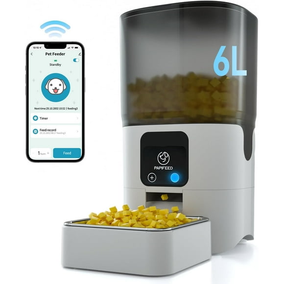 PAPIFEED Mangeoires Automatiques pour Chats: Mangeoire pour Animaux de Compagnie WiFi avec Contrôle APP pour l'Alimentation à Distance 6L/25Cup
