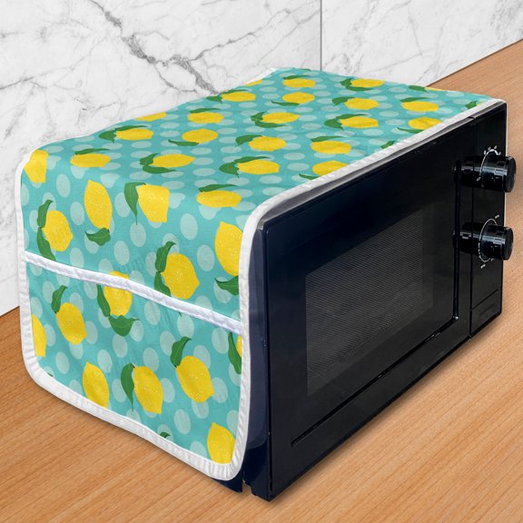 Fruit Microwave Oven Cover, Repetitive Lemons Citrus Pattern on Polka Dotted Background, Water Resistant Organizer with Pockets for Kitchen, 36" x 12", Yellow Fern Green, by Ambesonne