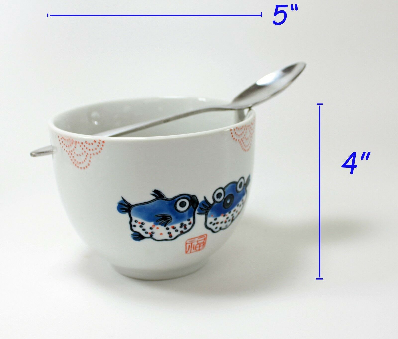 ERROR [Set of 2] Japanese Porcelain Ceramic Bowls w Chopsticks Ramen Soup Noodle Porridge Menudo Ramen Udon Pasta Cereal Ice cream Pho Rice Instant Noodle ~ We Pay Your Sales Tax (Puffer Fish) EHD
