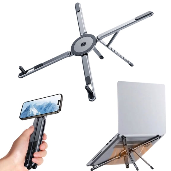 Foldable Laptop Stand, 4-in-1 Foldable Magnetic Device Stand, Portable and Adjustable Holder for Phone, Laptop & Tablet