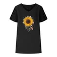 thumbnail image 4 of Fiudx Ofertas Flash Del Día Camiseta de Manga Corta con Mangas Informales de Algodón y Cáñamo con Cuello En V y Estampado de Girasoles para Mujer, 4 of 4