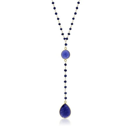 Sapphire Bag - 79 Carat Blue Sapphire Pear Shape Y Bar Strand Necklace In 14K Yellow Gold Over Sterling Silver 36 Inches