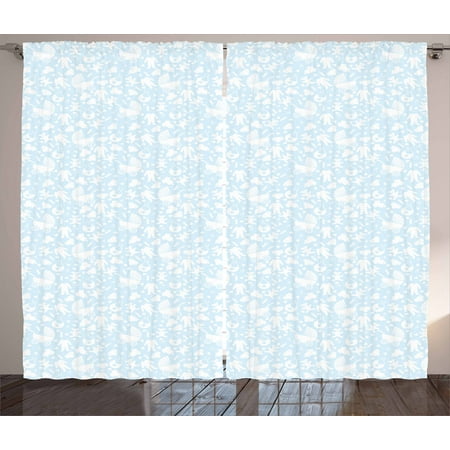 Baby Curtains 2 Panels Set, Hearts Background with Teddy Bears Strollers Infant Clothes Newborn Child Theme, Window Drapes for Living Room Bedroom, 108W X 90L Inches, Pale Blue White, by