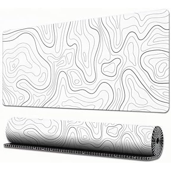 Large Gaming Mouse Pad, White Topographic Mousepad Desk Mat for Gaming Office, Long XL Mouse Pads Keyboard Pad Desk Pad for Computer Laptop 31.5''x11.8''