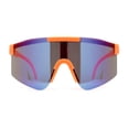 thumbnail image 3 of Boys Kids Rimless Color Mirror Neon Wrap Curved Sport Sunglasses Orange - Blue Mirror, 3 of 4
