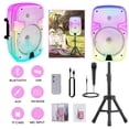 thumbnail image 3 of Portable Bluetooth Speaker 8" Woofer w/ Tripod Stand Microphone Remote Control White LED Clear Shell, 3 of 10