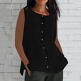 thumbnail image 3 of Mittory Linen Tank Tops for Women Cotton Side Slit Crewneck Sleeveless Button Tee Shirts Summer Tunic Tops, 3 of 8
