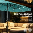 thumbnail image 2 of Alpha Joy 15ft Extra Large Outdoor Patio Double-Sided Umbrella with Solar Lights & Umbrella Base, Turquoise, 2 of 6