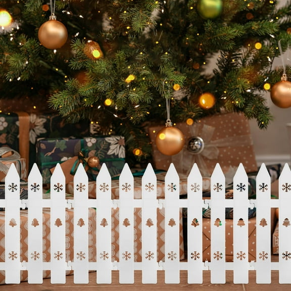 KALLORY White Plastic Christmas Tree Fence, Decorative Holiday Yard Fence, Party Scene Prop, Outdoor Indoor Seasonal Decor