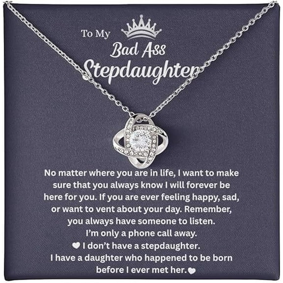 To My Beautiful Bonus Daughter Necklace From Mom & Dad With Heartfelt Message Card Perfect for Birthday, Graduation, or Christmas
