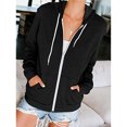 thumbnail image 2 of Sudadera con capucha casual de manga larga con cremallera para mujer Sudaderas con capucha Chaqueta con capucha de color sólido con bolsillos Negro L, 2 of 6