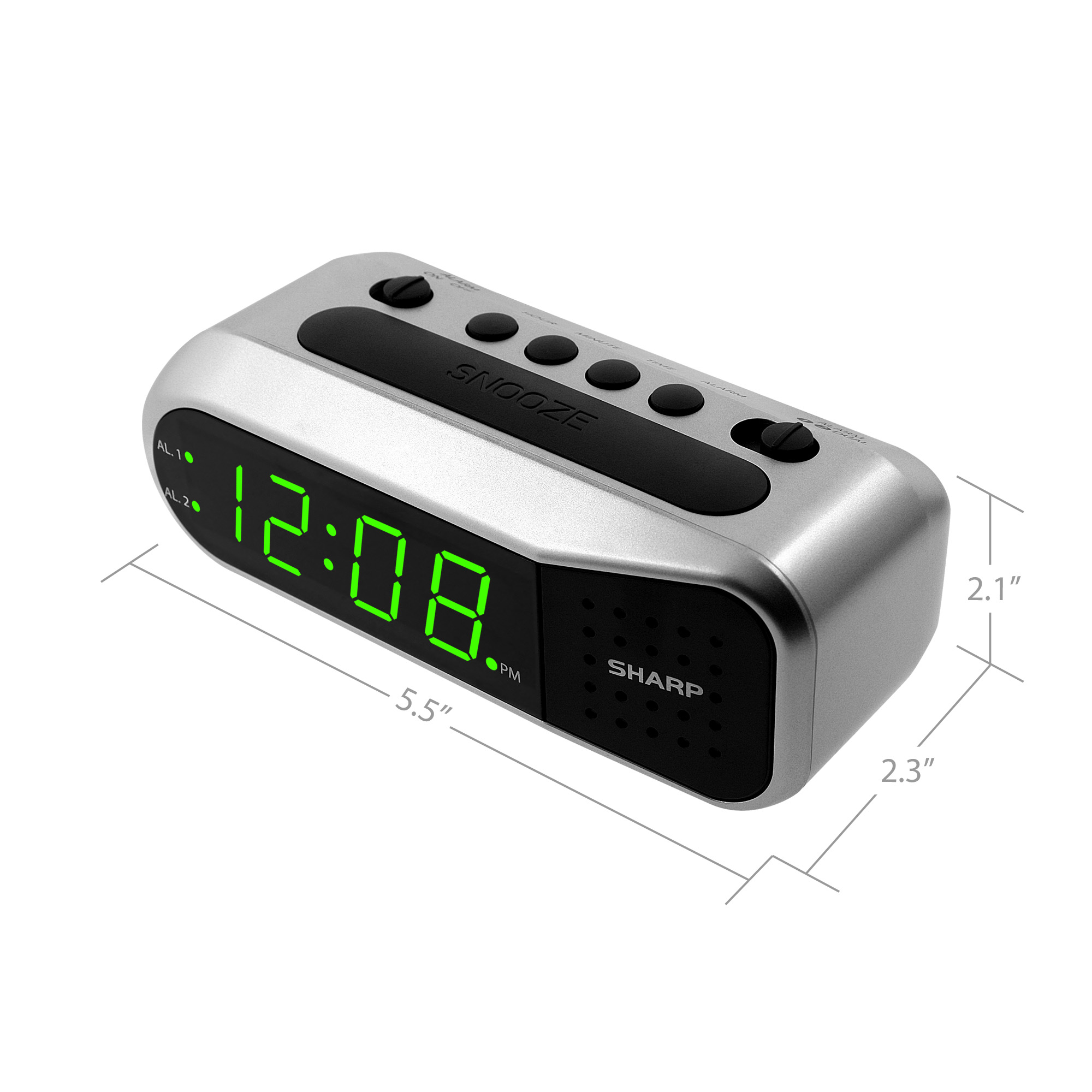 SHARP Digital Dual Alarm Clock, Silver with Green LED Display, Ascending Alarm - image 5 of 6