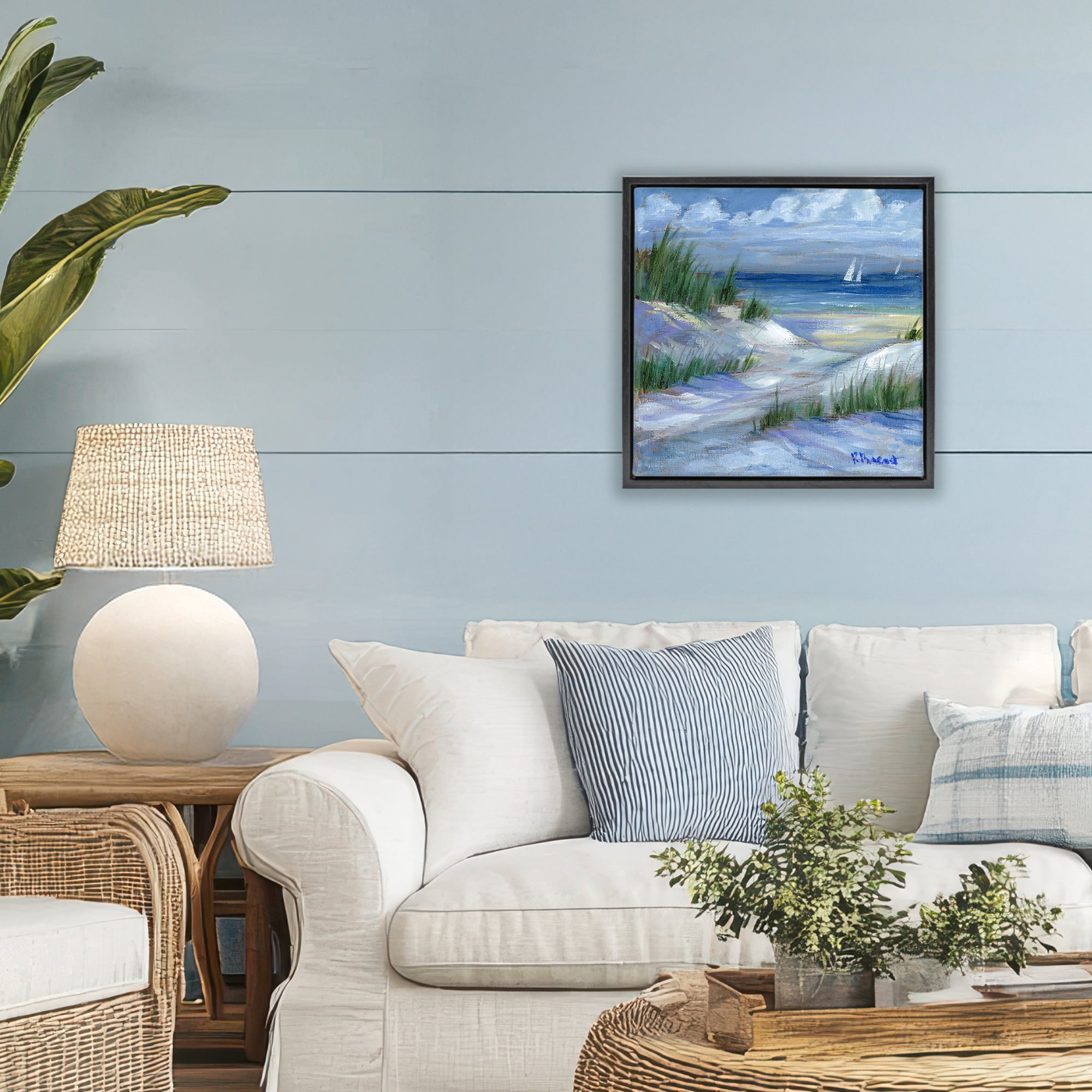 Stupell Industries Crooked Island Dunes & Sailboats Black Framed Floater Canvas Wall Art, design by Paul Brent