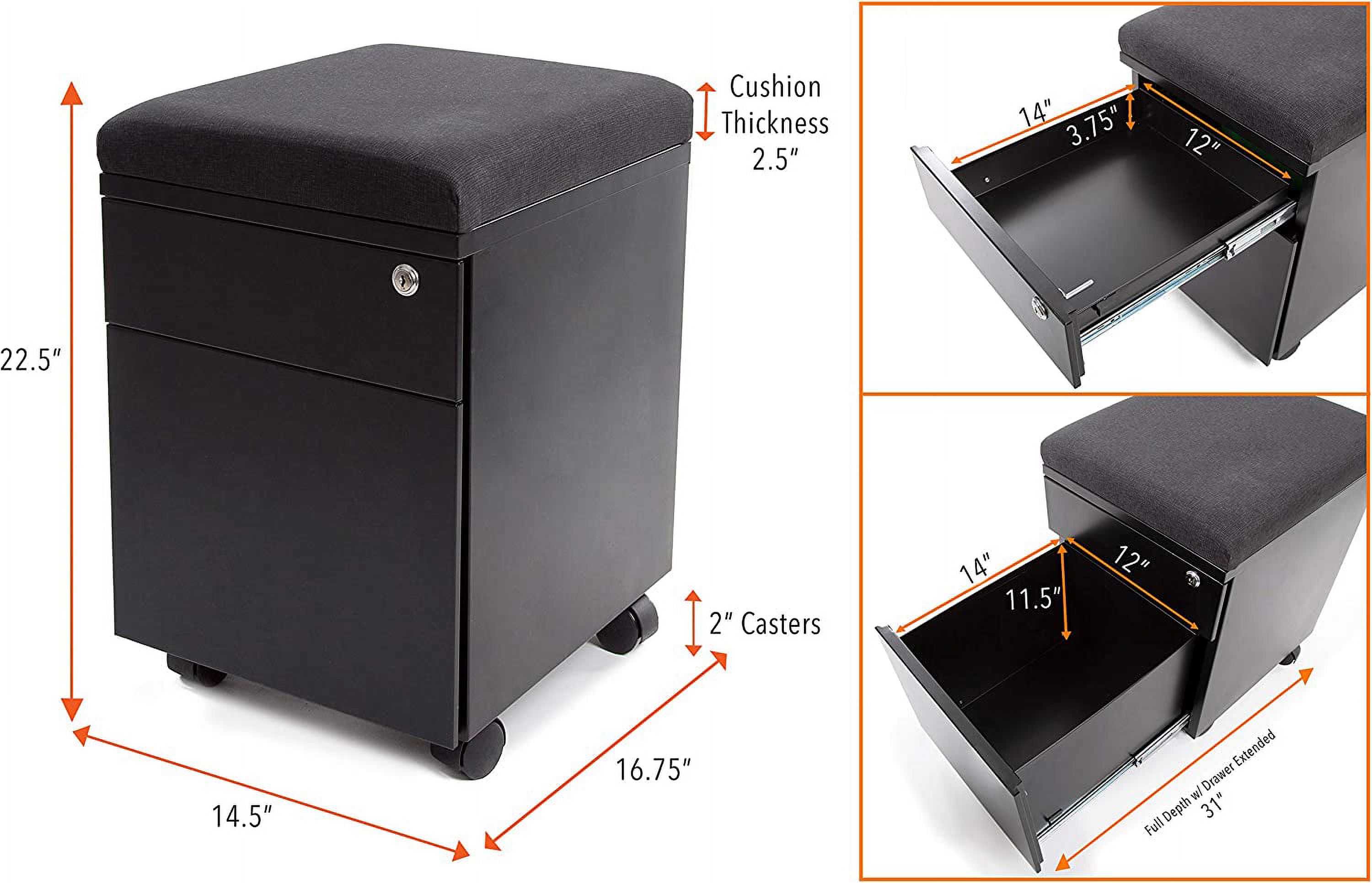 Stand Steady Vert | Rolling File Cabinet | 2 Drawer Mobile File Cabinet with Locking Storage | Small Filing Cabinet with Cushion Top for an Extra Place to Sit | Perfect for Home & Office! (Black) - image 5 of 8