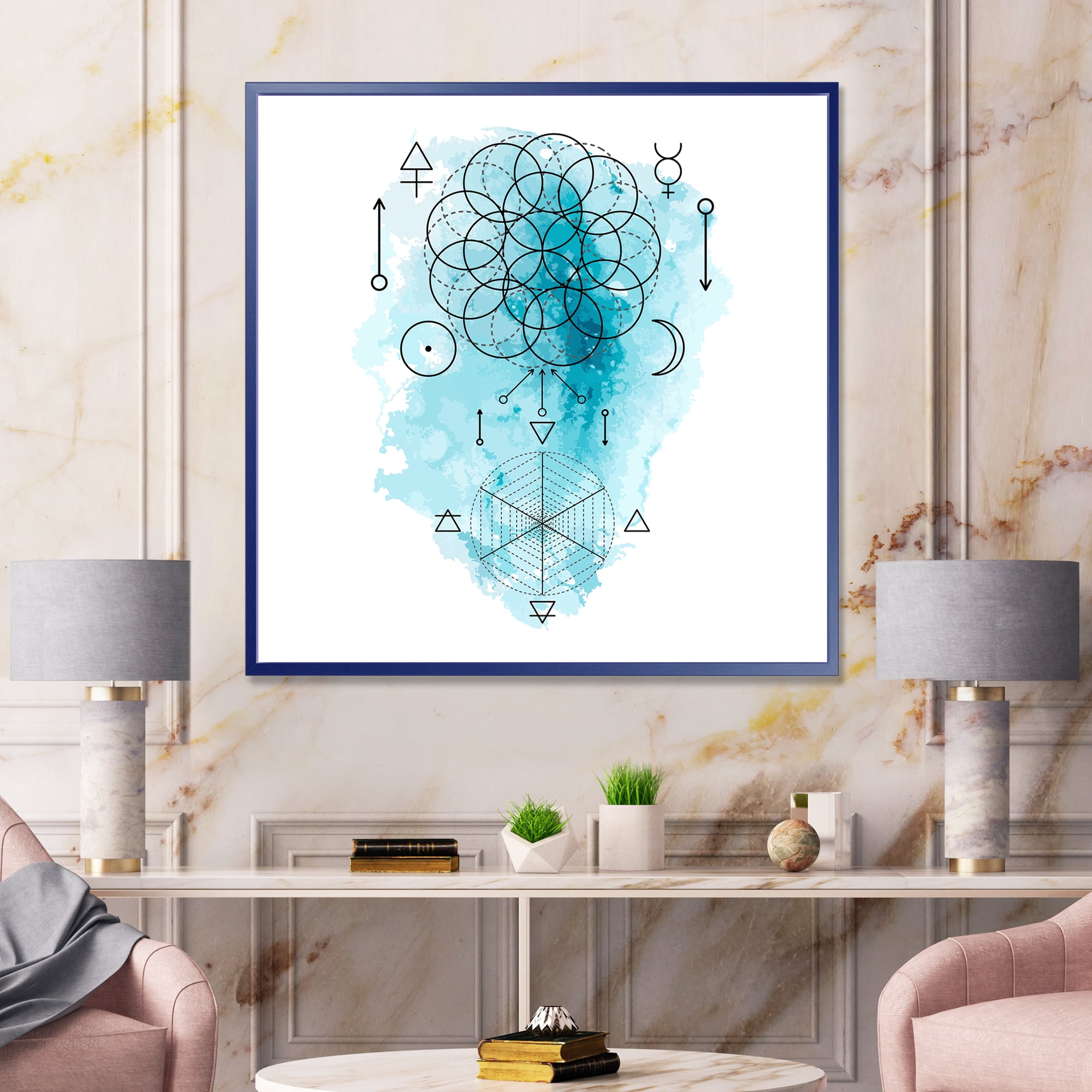 Designart 'Sacred Geometry and Symbol of Alchemy I' Bohemian & Eclectic Framed Canvas Wall Art Print