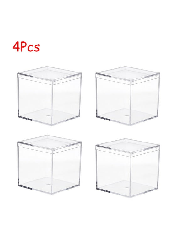 Chok 4Pcs Clear Acrylic Plastic Square Cube, Small Plastic square cube containers with Lid Storage Box