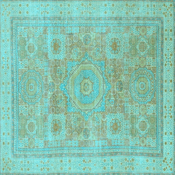 Ahgly Company Indoor Square Abstract Light Blue Modern Area Rugs, 4' Square