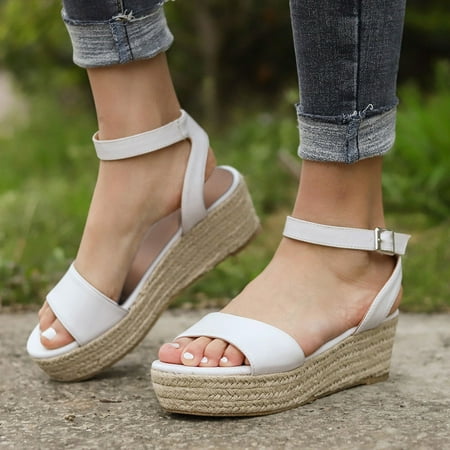 

eczipvz Shoes for Women Womens Wedges Dressy Casual Women S Wedge Sandals Waterproof Platform Adjustable Ankle Strap Open-Toe Sandals Summer Thick-Soled Comfortable Casual Sandals White