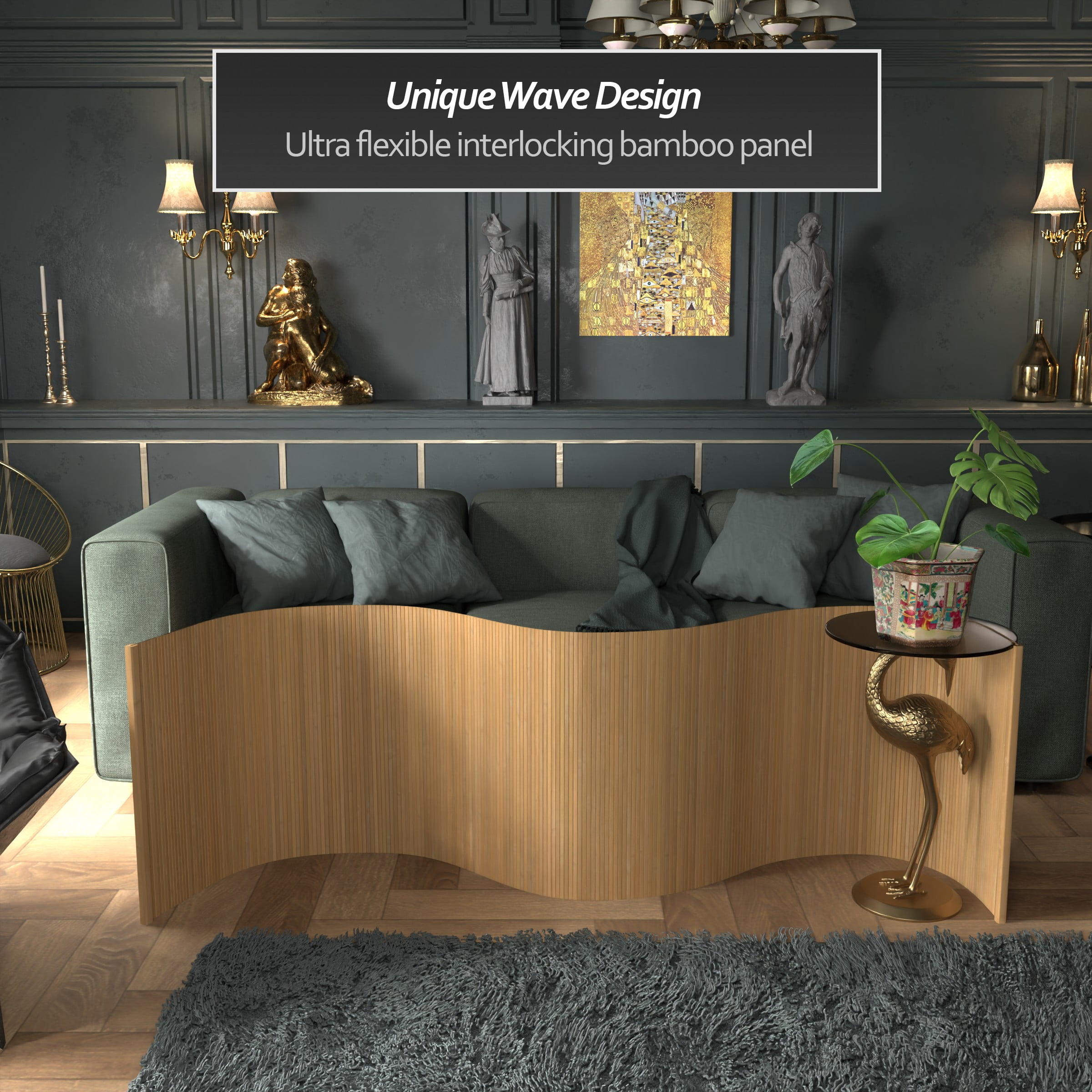 2 ft. Bamboo Wave Screen Honey Room Divider - Tabletop/Desktop