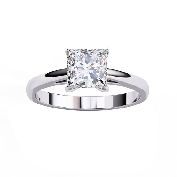 AFFY Solitaire Engagement Ring for Women, 1.00 Carat (ctw) Princess Cut Lab Grown Diamond Ring in 14K White Gold Plated 925 Sterling Silver Jewelry Gift for Her FGH, SI Quality Size-4