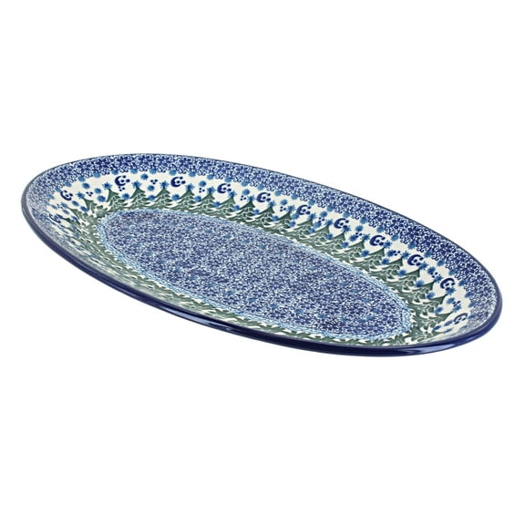 Blue Rose Polish Pottery Evergreen Magic Oval Platter