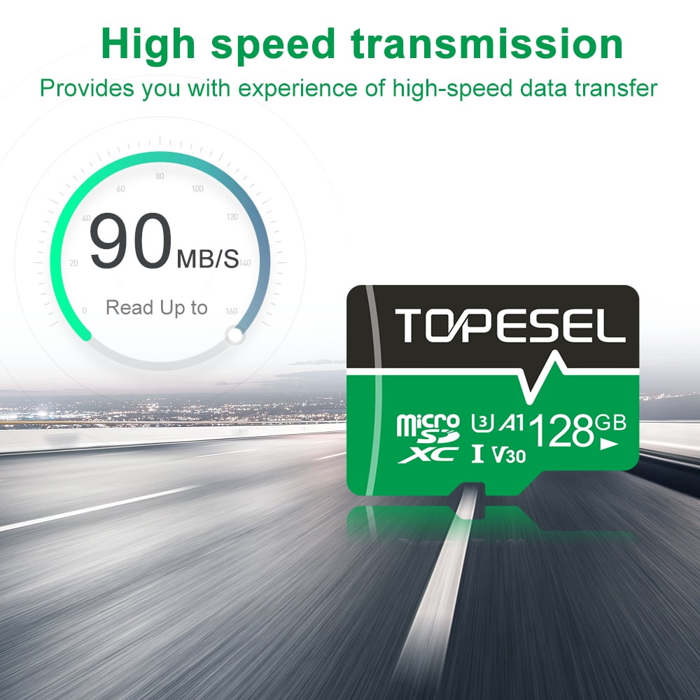 TOPESEL 128GB microSDXC Memory Card with Adapter, microSDXC U3 Class 10 SD Card for Nintendo Switch Camera Phone Drone Green