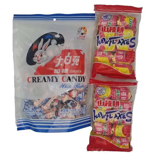 Chinese Candy Bundle Haw Flakes Hawthorne Berry Candy and White Rabbit