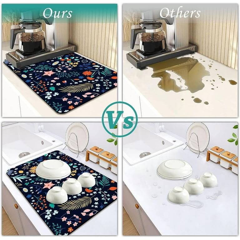 2 Pack Dish Drying Mats - 19.5x12 Inch, Absorbent & Non-Slip, Kitchen Counter & Coffee Machine Mat