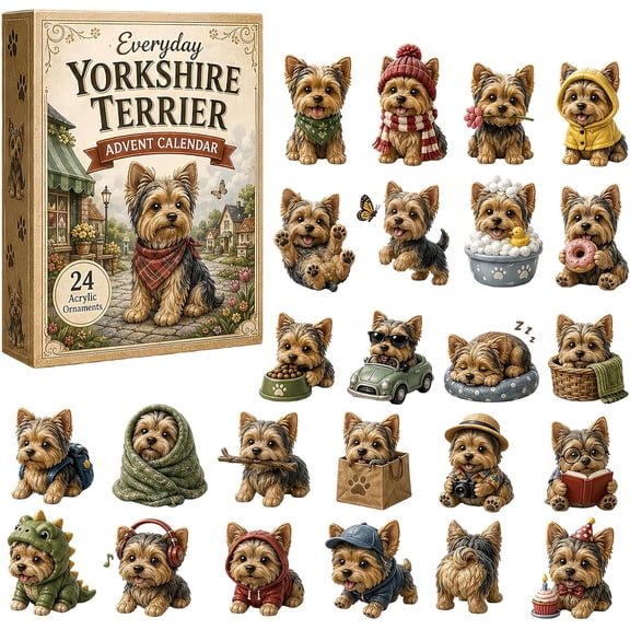 Yorkshire Terrier Christmas Advent Calendar 2026, 2D Flat 24-Day Countdown Calendar with 24 Pcs Dog Hanging Ornaments, Christmas Gifts Decor, 1pc