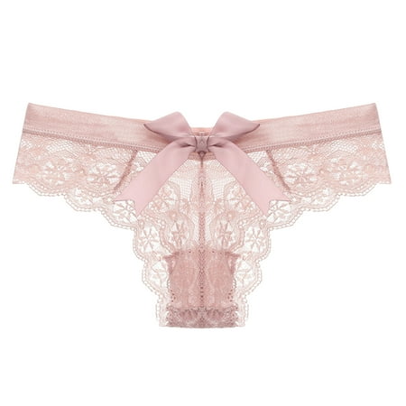

Ladys Briefs Lingerie Thongs Women 1 Piece Panties Pink Floral Lace Bow Back Panty Transparent Hollow Out Underwear Comfort Seamless Low Waist Briefs Lingerie Lenceria Thong M L Xl