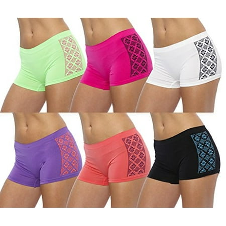 Ladies Boyshorts - GILBIN'S Women Seamless Stretch Boy Shorts Panties Various Styles (Pack of 6)Tribal