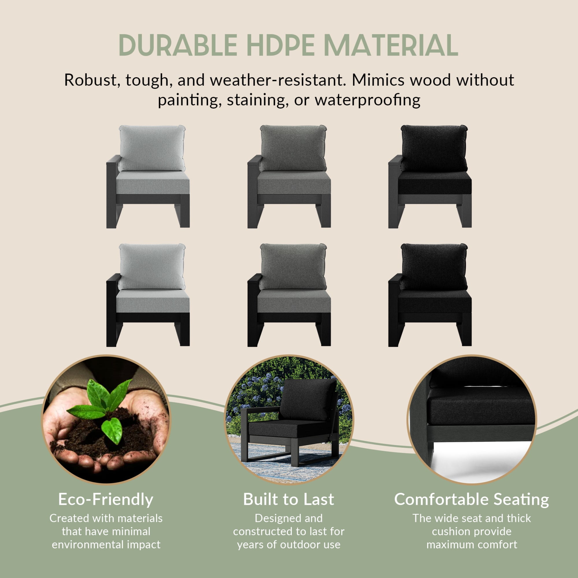 WestinTrends Montara Outdoor 4-Piece HDPE L-Shaped Modular Patio Sofa Furniture Set, Gray/Black