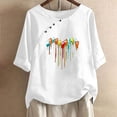 thumbnail image 3 of Blusas de Manga Corta para las Mujeres Impresas Cuello Redondo Camiseta Casual, Blusa de Algodón de Imitación para las Mujeres, 3 of 4