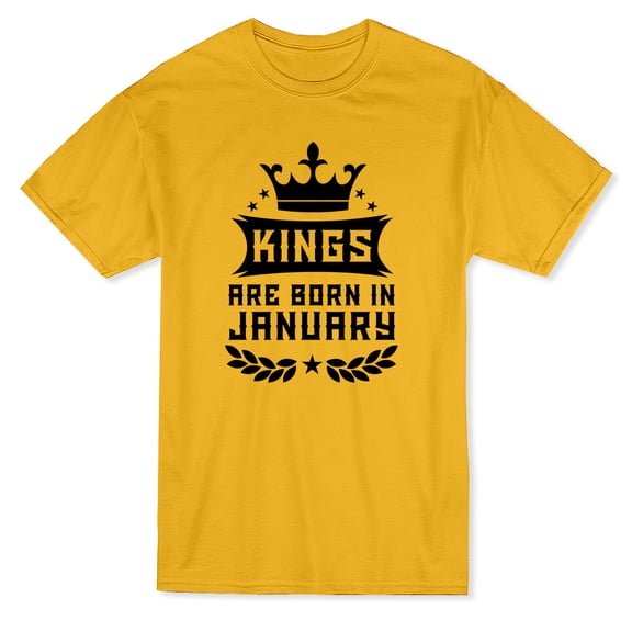 Royal Crown "Kings Are Born In January" Birthday Men Gold T-Shirt, Male Large