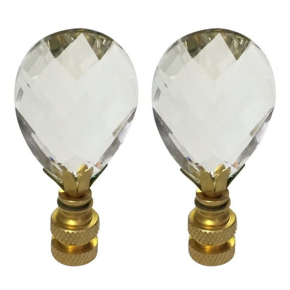 Royal Designs Medium Diamond Swiss Cut Clear K9 Crystal Lamp Finial For Lamp Shade with Polished Brass Base Set of 2
