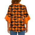 thumbnail image 3 of WTOBBY Women's Halloween Printed V-Neck 3/4 Sleeve Casual Shirt Loose Fit Blouse Tunic Top with Asymmetrical Hem for Fall Holiday Party,Orange 2XL, 3 of 5