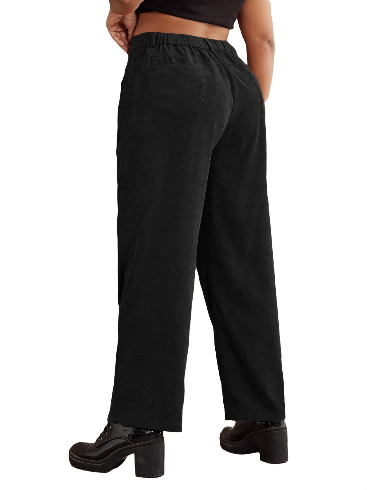 Women's Plus Size Casual High Waist Straight Wide Leg Slant Pocket Pants  Corduroy Trousers 2XL(16)