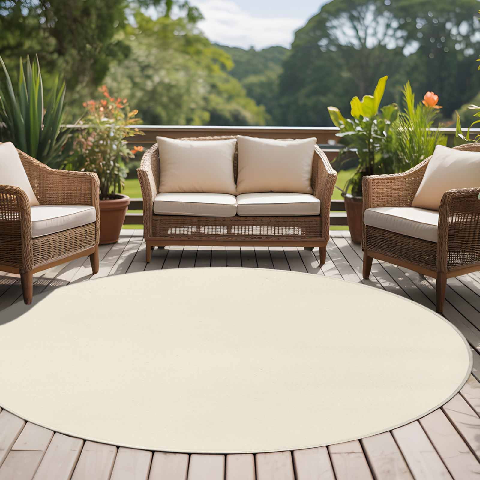 Cream 6ft Round Rug, Farmhouse Solid Beige Color Modern Art Non-Skid Rubber Backing Large Area Rugs - Living Room Bedroom Home Office, Indoor Floor Mat Carpets Washable Rug