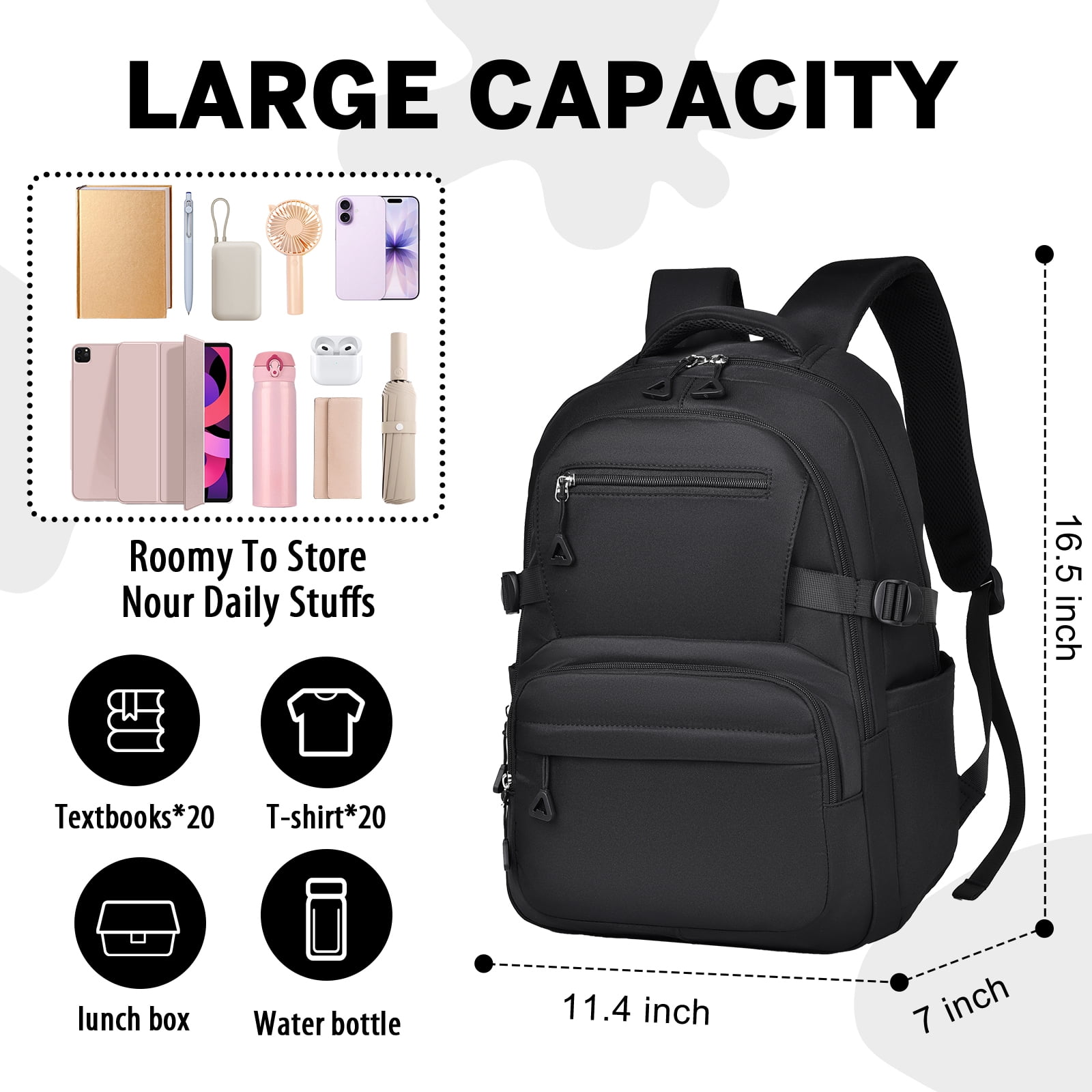 Gynky School Backpack, Large Capacity Bookbag Cute Girlish Water-Resistant Laptop Backpacks for Teen Adults Tween, Fashion Aesthetic Lightweight Travel Daypack for Women Middle School College