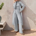 thumbnail image 2 of Womens Knit 3 Piece Sets Long Cardigan Neck Sweaters Wide Leg Pants Coordinated Outfit Fall Winter Business Casual Travel Outfits, 2 of 4
